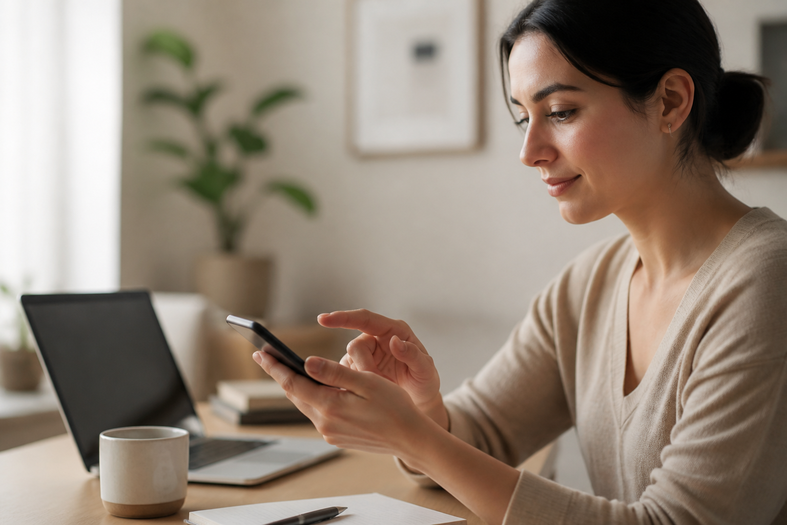 Cliente utilizando soluções financeiras digitais com praticidade